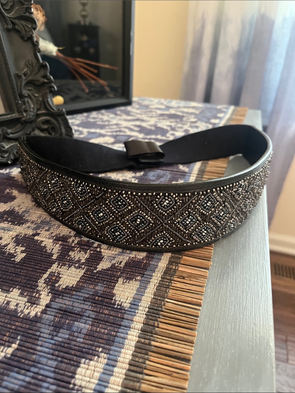 Anthropologie, Jasper & Jeera, Embellished Black Beaded Belt with Elastic Back